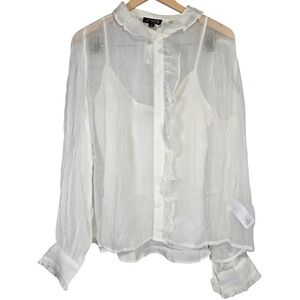 J. Crew Ruffle button-up shirt in crinkle chiffon in Ivory‎ 12 NWT